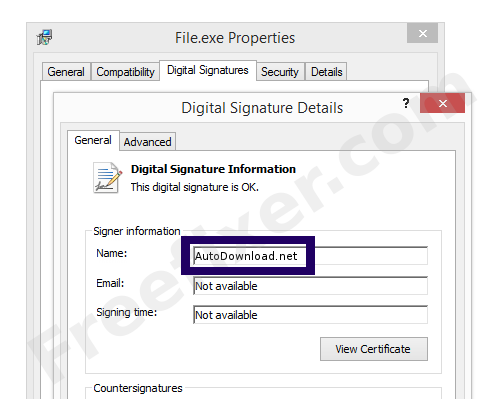 Screenshot of the AutoDownload.net certificate