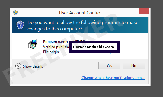 Screenshot where Barnesandnoble.com appears as the verified publisher in the UAC dialog