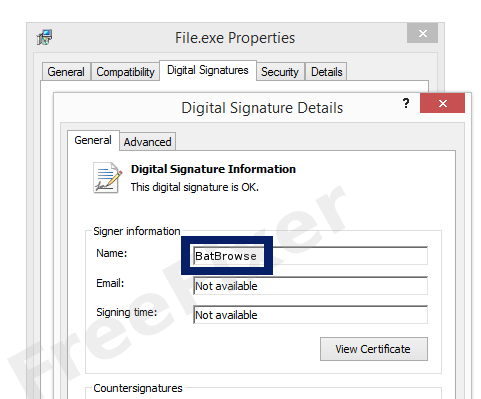 Screenshot of the BatBrowse certificate