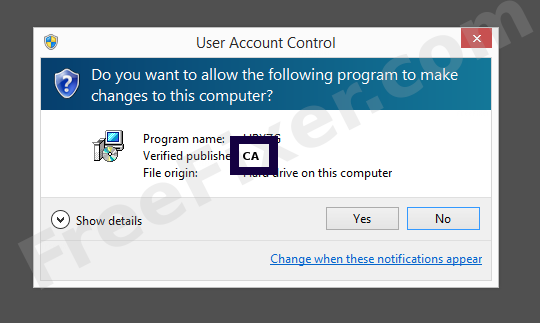Screenshot where CA appears as the verified publisher in the UAC dialog