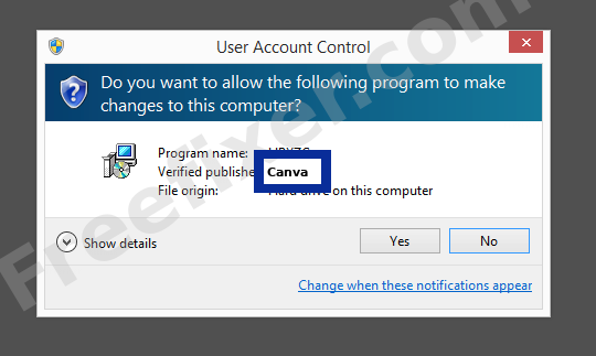 Screenshot where Canva appears as the verified publisher in the UAC dialog