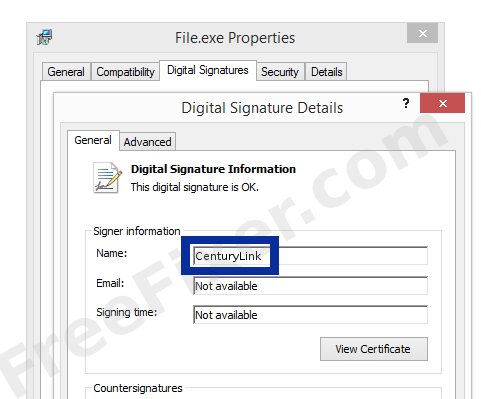 Screenshot of the CenturyLink certificate