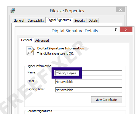 Screenshot of the CherryPlayer certificate