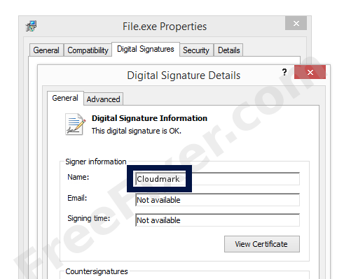 Screenshot of the Cloudmark certificate