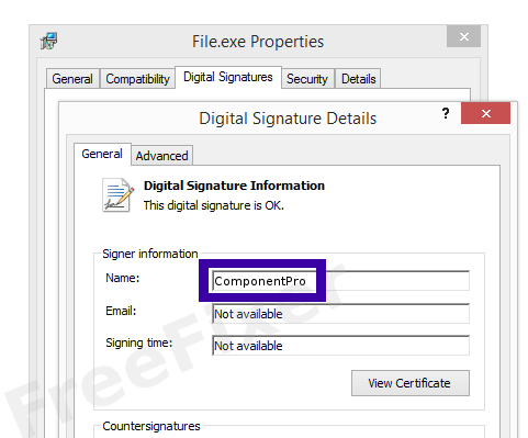 Screenshot of the ComponentPro certificate