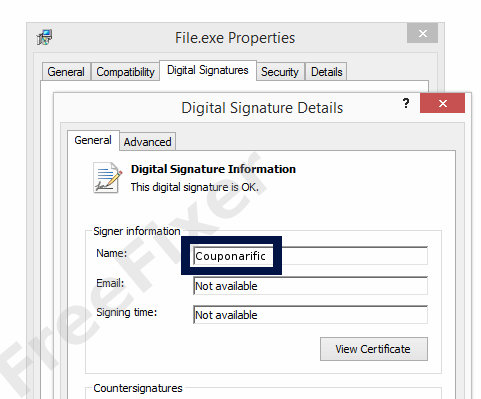 Screenshot of the Couponarific certificate