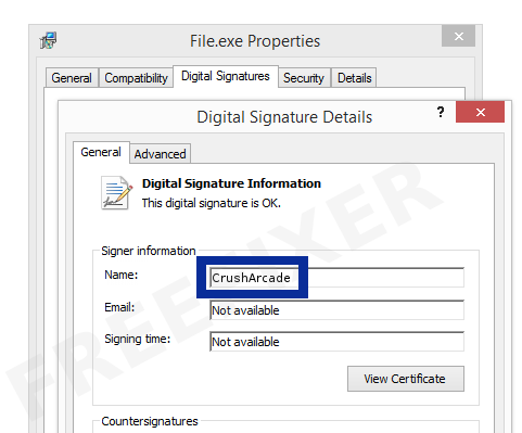 Screenshot of the CrushArcade certificate