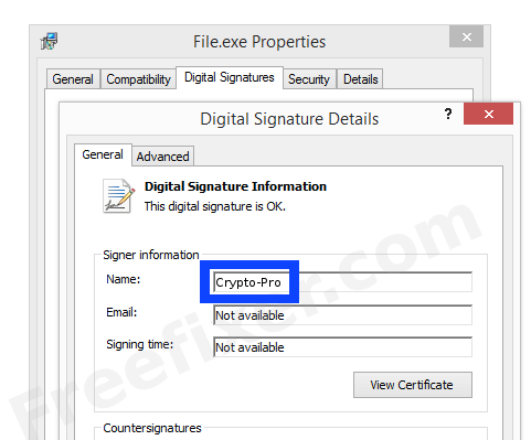 Screenshot of the Crypto-Pro certificate