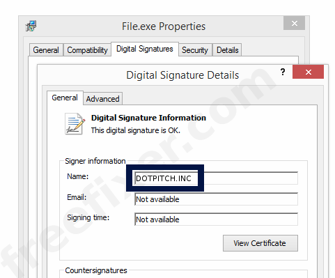 Screenshot of the DOTPITCH.INC certificate