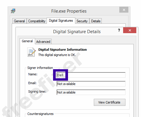 Screenshot of the Dell certificate