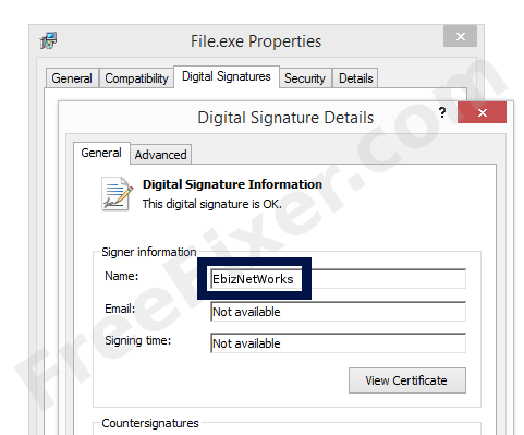 Screenshot of the EbizNetWorks certificate
