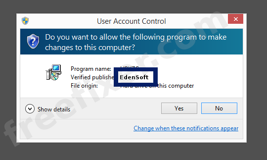 Screenshot where EdenSoft appears as the verified publisher in the UAC dialog