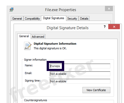 Screenshot of the Eorezo certificate
