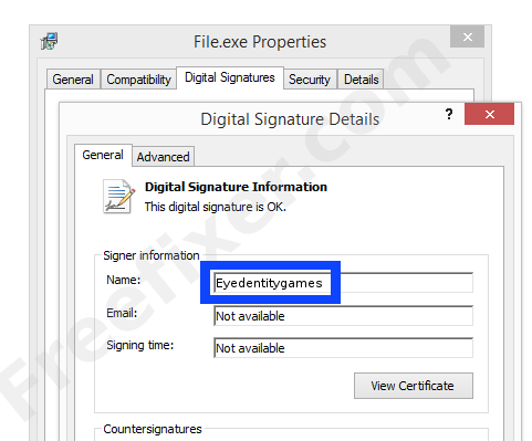 Screenshot of the Eyedentitygames certificate