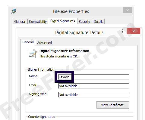 Screenshot of the Ezwon certificate