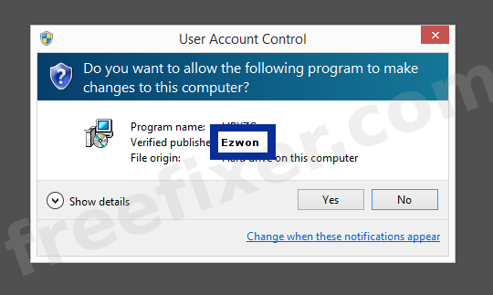 Screenshot where Ezwon appears as the verified publisher in the UAC dialog