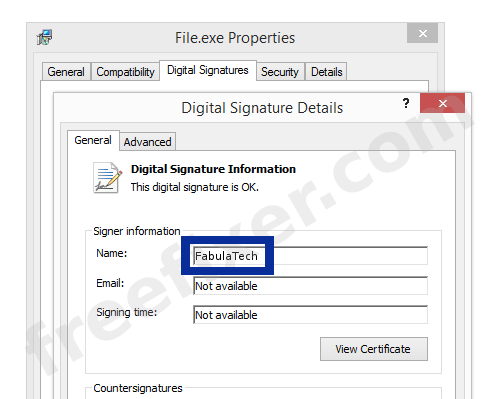 Screenshot of the FabulaTech certificate