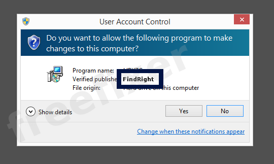Screenshot where FindRight appears as the verified publisher in the UAC dialog