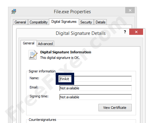 Screenshot of the Finkit certificate
