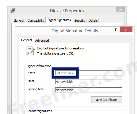 Screenshot of the Fotofabriek certificate