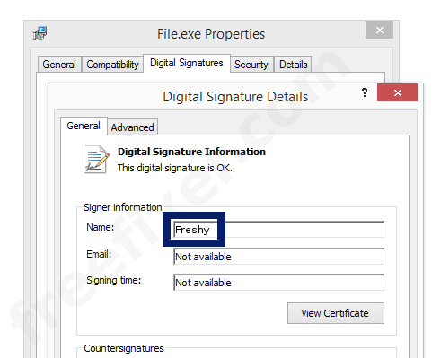 Screenshot of the Freshy certificate