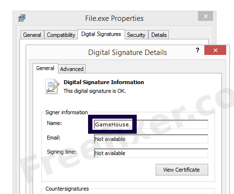 Screenshot of the GameHouse certificate
