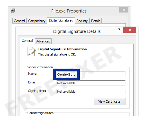 Screenshot of the Genie-Soft certificate
