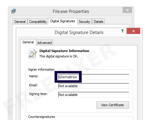 Screenshot of the Glomatron certificate