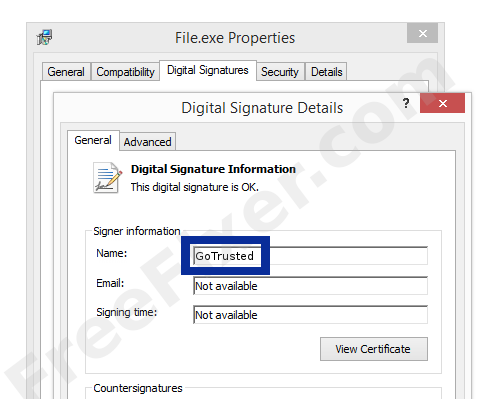 Screenshot of the GoTrusted certificate