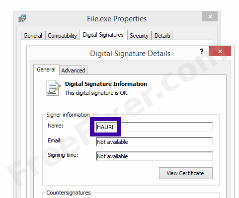 Screenshot of the HAURI certificate