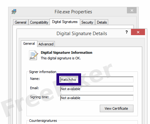 Screenshot of the Hatchiho certificate