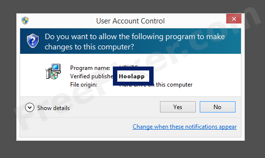 Screenshot where Hoolapp appears as the verified publisher in the UAC dialog