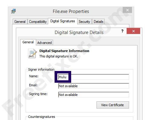 Screenshot of the Hulu certificate