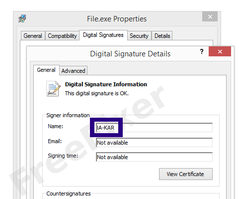 Screenshot of the IA-KAR certificate