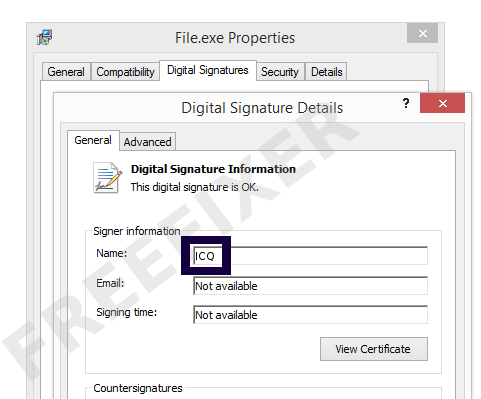 Screenshot of the ICQ certificate