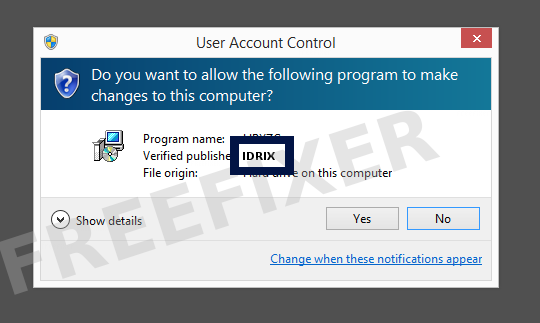 Screenshot where IDRIX appears as the verified publisher in the UAC dialog