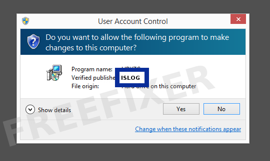 Screenshot where ISLOG appears as the verified publisher in the UAC dialog