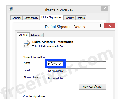 Screenshot of the InfoWatch certificate
