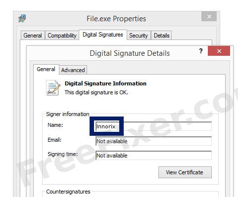 Screenshot of the Innorix certificate
