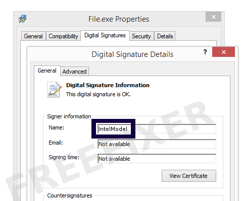 Screenshot of the IntelModel certificate