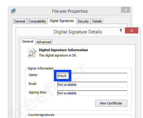 Screenshot of the Intuit certificate