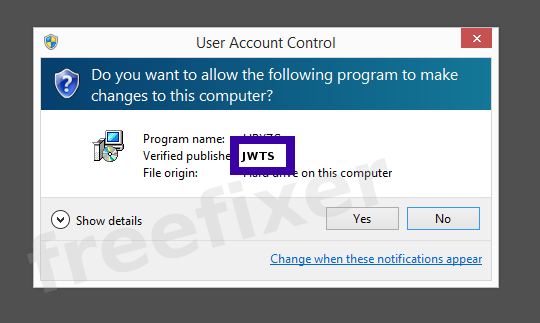 Screenshot where JWTS appears as the verified publisher in the UAC dialog