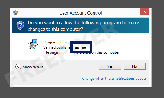 Screenshot where Jasmio appears as the verified publisher in the UAC dialog