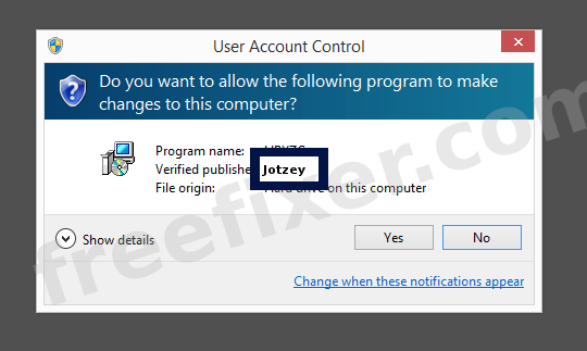 Screenshot where Jotzey appears as the verified publisher in the UAC dialog