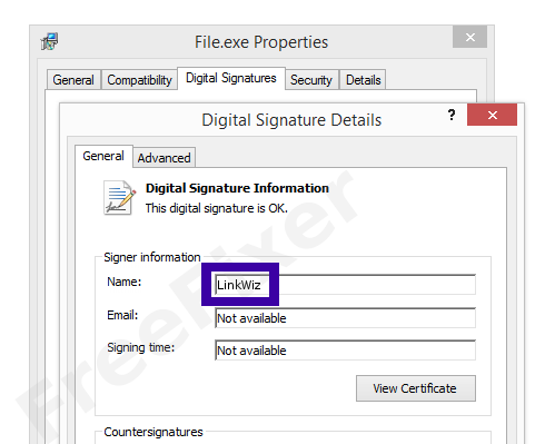 Screenshot of the LinkWiz certificate
