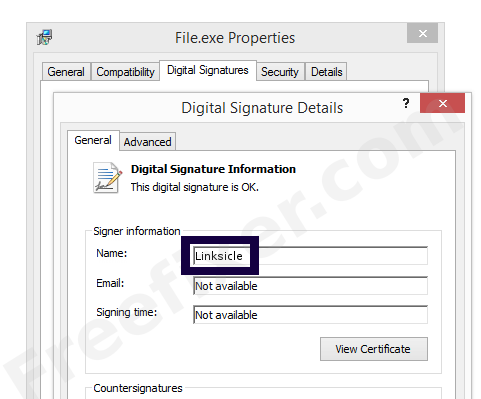 Screenshot of the Linksicle certificate