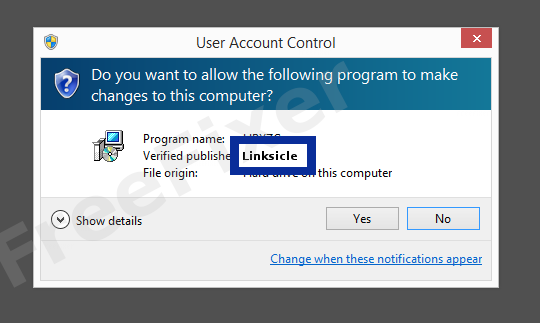 Screenshot where Linksicle appears as the verified publisher in the UAC dialog