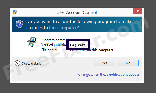 Screenshot where Logixoft appears as the verified publisher in the UAC dialog