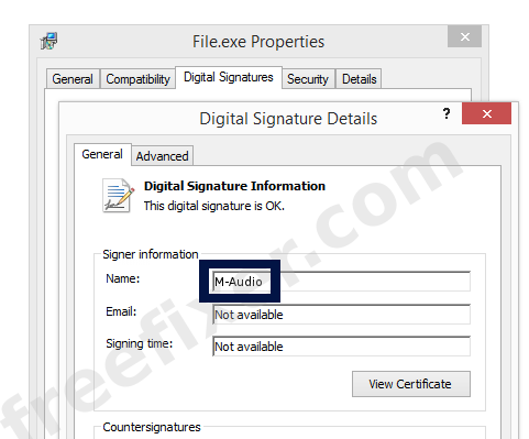 Screenshot of the M-Audio certificate