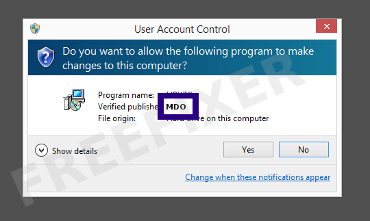 Screenshot where MDO appears as the verified publisher in the UAC dialog